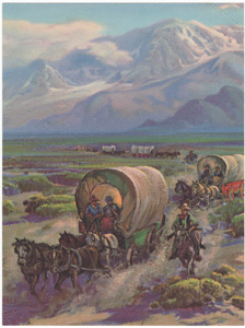 F Grayson Sayre covered wagon train mountains